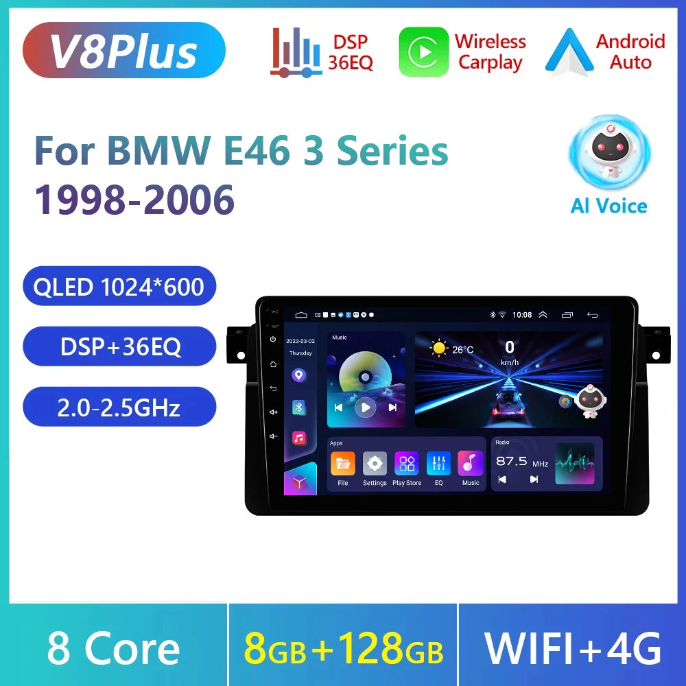Podofo Wireless Carplay Android Auto Car Radio For BMW E46 1999-2005 Car Intelligent Systems 2din Car Multimedia Player