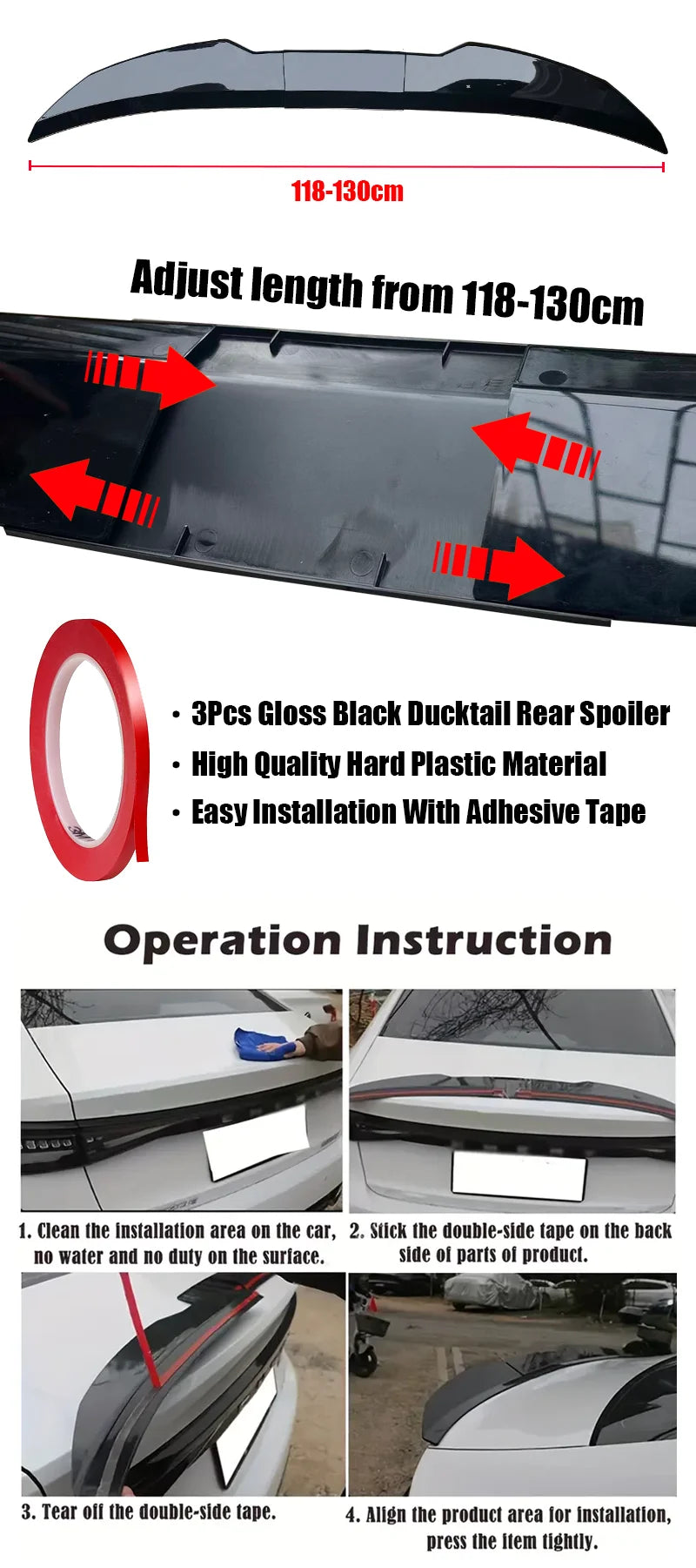 Universal For BMW Accessories 3 Series E92 E93 M3 E90 E46 E36 F30 F35 G20 G28 Car Rear Boot Spoiler Ducktail Highkick DIY Length