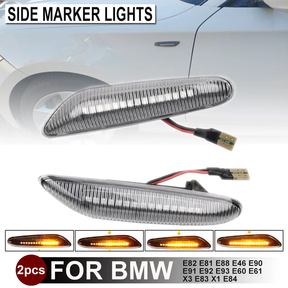 2x Dynamic LED Fender Light Side Marker For BMW 1 3 5 serie E46 E60 E61 E81 E82 E87 E88 E90 E91 E92 E93 X1 E84 X3 E83 X5 E53