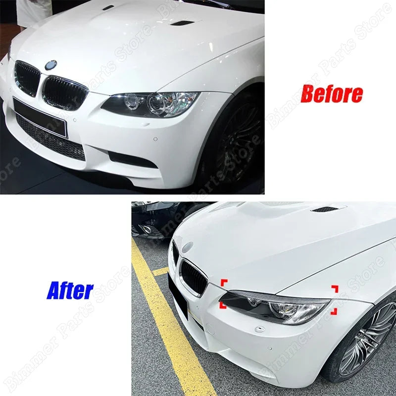 ABS Gloss Black Carbon Look Car Front Headlights Eyebrow Eyelids For BMW 3 Series E90 M3 E92 E93  2008-2012 Pre-LCI 3D Stickers