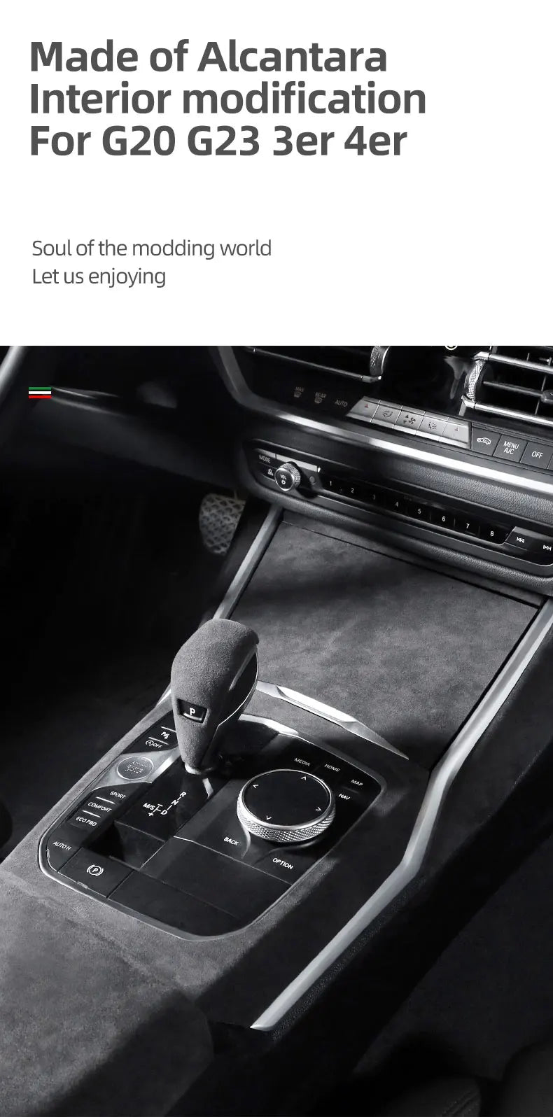 For BMW G20 G28 G23 Serie 3 4 Made of Alcantara Center Console Gear Shift Knob Panel Cover Trim Sticker Car Interior Accessories