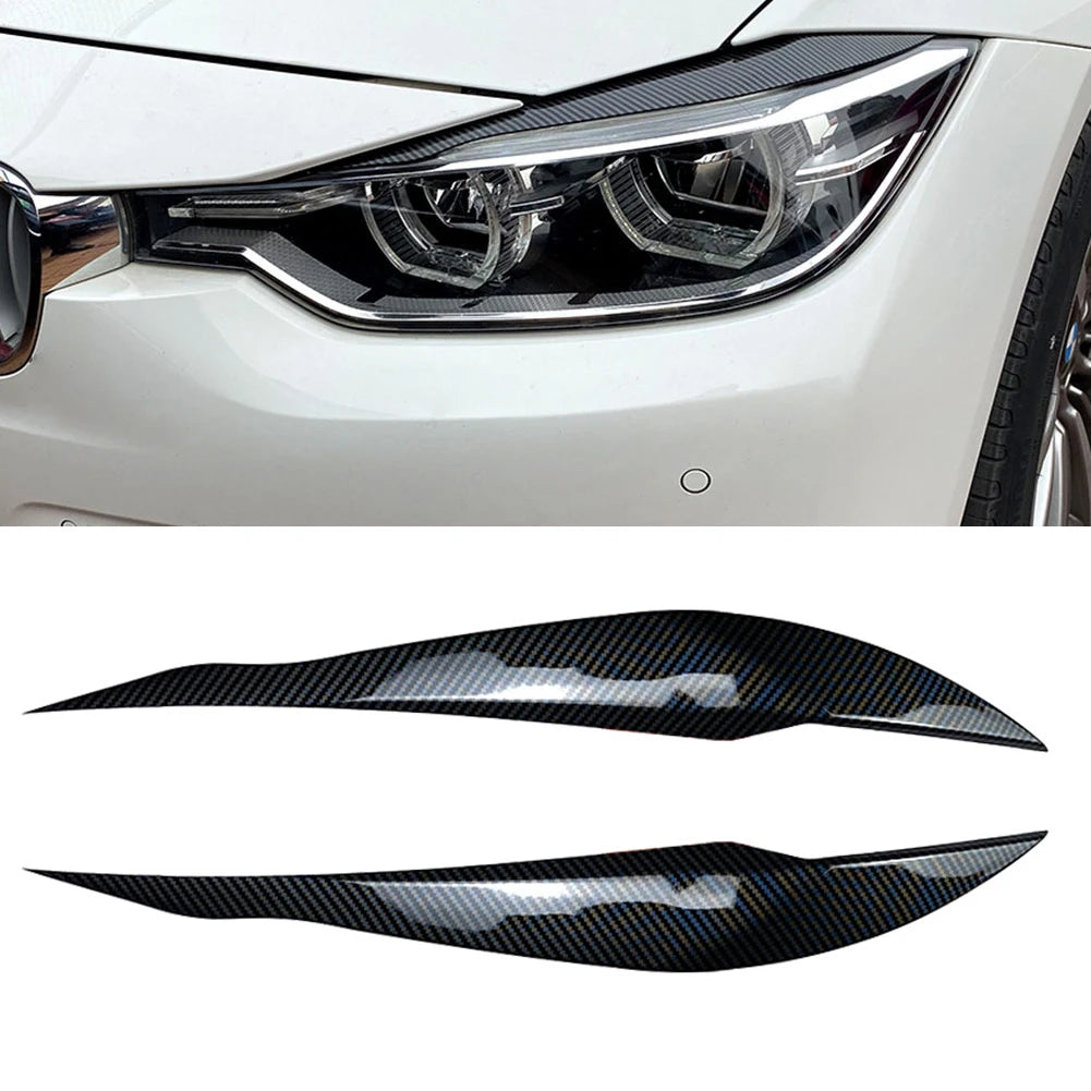 2Pcs Car Headlight Lamp Eyebrows Cover Trim Stickers For BMW 3 Series F30 F35 2013-2018 Gloss Black Car Eyelids Lids ABS Carbon