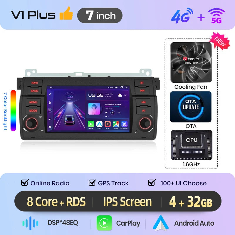 Junsun 7" Wireless CarPlay Android Auto Car Radio for BMW E46 M3 318 320 325 330 335 Multimedia Wireless Apple CarPlay Smart Intelligent Systems IPS Touch Screen Stereo Video Player 2 Din Autoradio Head Unit Navigation BT GPS