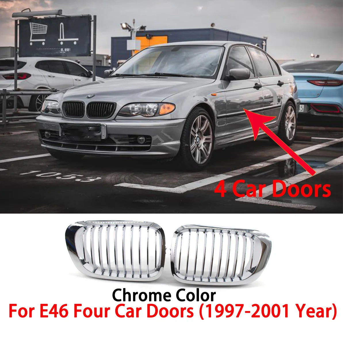 E46 Grille Front Kidney Grill For BMW 3 Series 2002-2005 E46 4-Door 320i 325i 325xi 330i 330xi Double Slats Black Grill