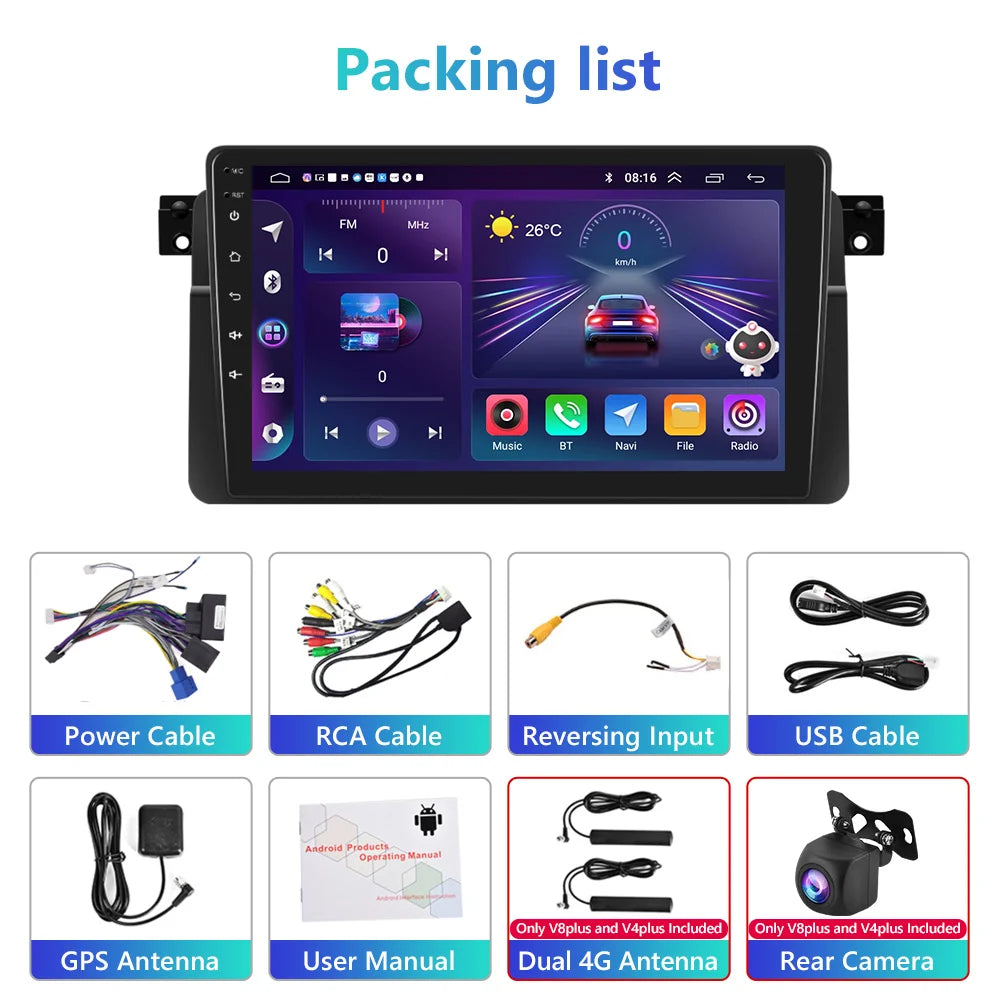 Podofo Wireless Carplay Android Auto Car Radio For BMW E46 1999-2005 Car Intelligent Systems 2din Car Multimedia Player