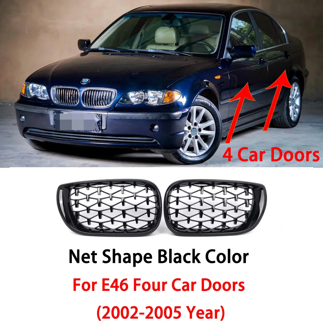E46 Grille Front Kidney Grill For BMW 3 Series 2002-2005 E46 4-Door 320i 325i 325xi 330i 330xi Double Slats Black Grill