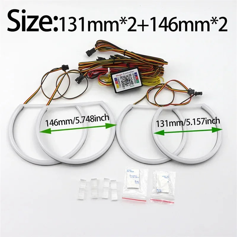 For BMW 3 5 7 Series E46 E39 E38 Colorful RGBW Cotton LED Angel Eyes Revolving Dynamic Light Sequential Flowing with Turn Signal