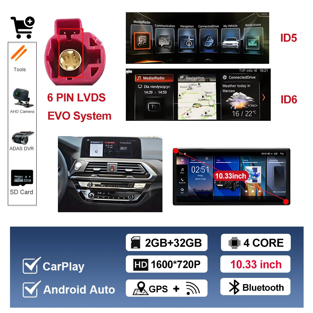 Android OS for BMW X3 G01 X4 G02 2018 - 2020 EVO System Car Radio Video Player Carplay DSP Stereo 12.3 inch Touch Screen 4G WiFi