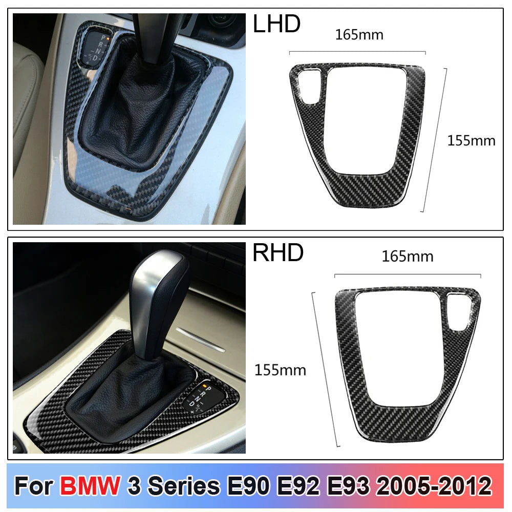 Car Gear Shift Panel Knob Cover Real Carbon Fiber Auto Box Interior Stickers For BMW 3 Series E90 E92 E93 2005-2012 New