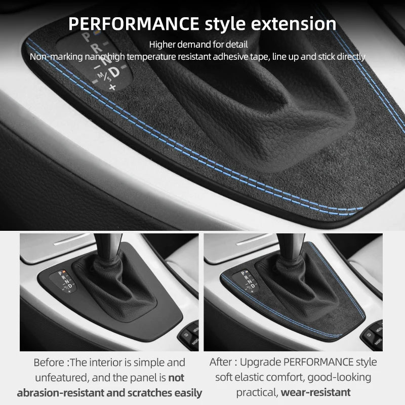 For BMW Series 3 E90 E92 E93 2005-2012 Car Interior Gear Shifter Panel Trims Stickers Made of Alcantara Performance Accessories