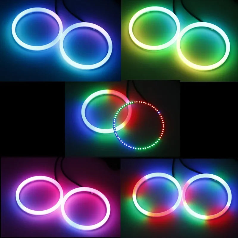 2PCS RGB Cotton LED Angel Eyes Halo Rings 60mm 70mm 80mm LED Headlight Lamps For Car UTV Motorcycle DRL Eyes APP Control