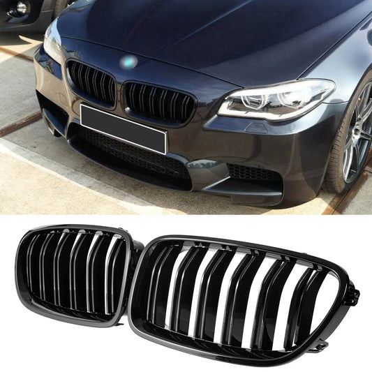 F10 Glossy Black Front Kidney Double Slat Grill Grille For BMW 5 Series F10 F11 F18 2010-2017 Dual Line Racing Grills