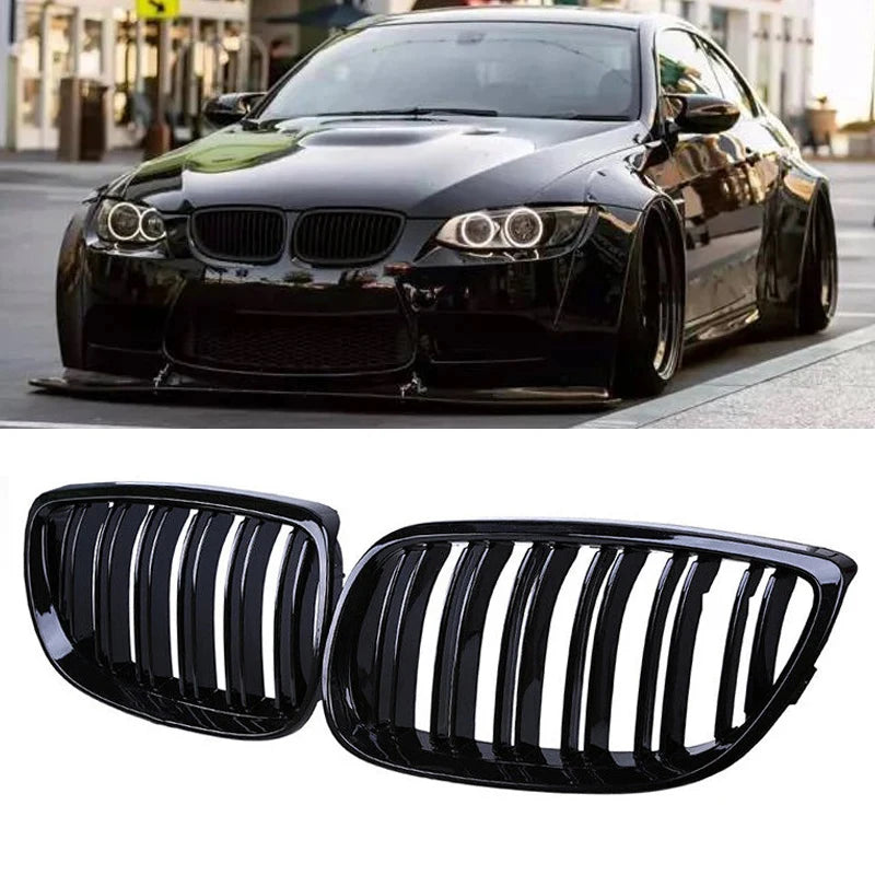 Double-Slat Kidney Grilles, Gloss Black, for BMW 3 Series E92 Pre-LCI (2006-2010)