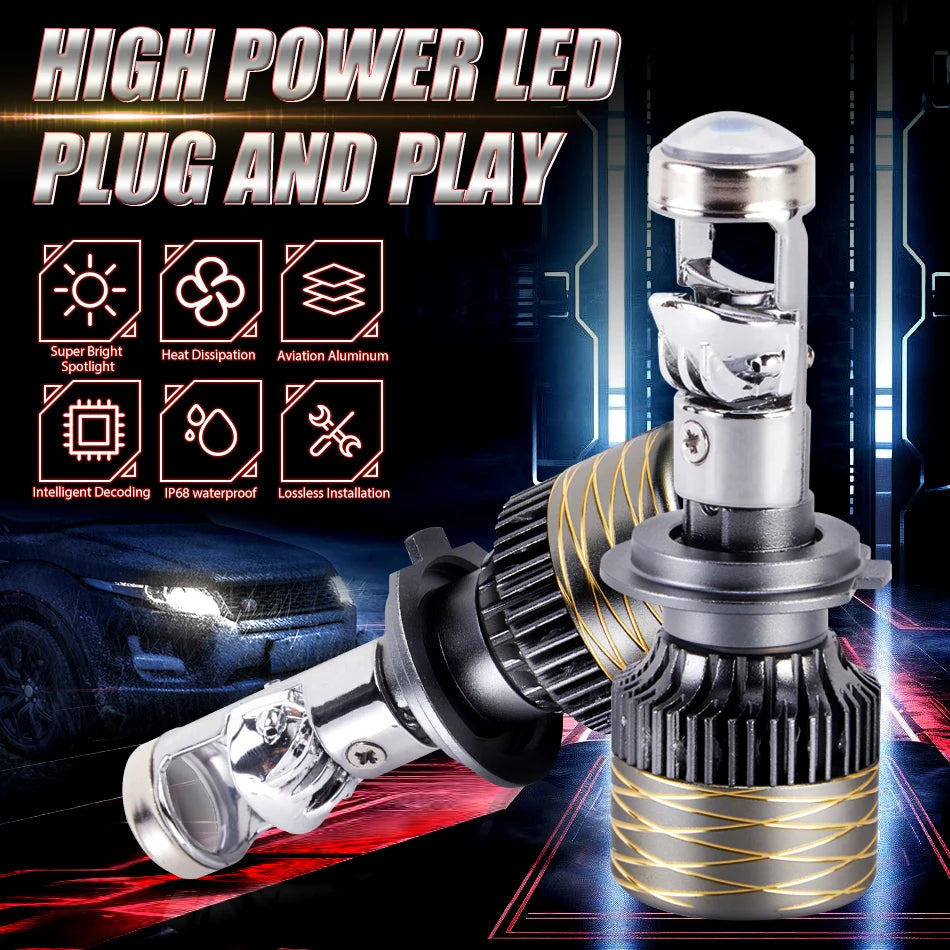 H7 H4 H11 LED Projector Lens Headlight H8 9005 9006 HB3 HB4 Car Bulb 6000K Canbus Turbo High Power Mini Auto/Moto Lamp Fog Light