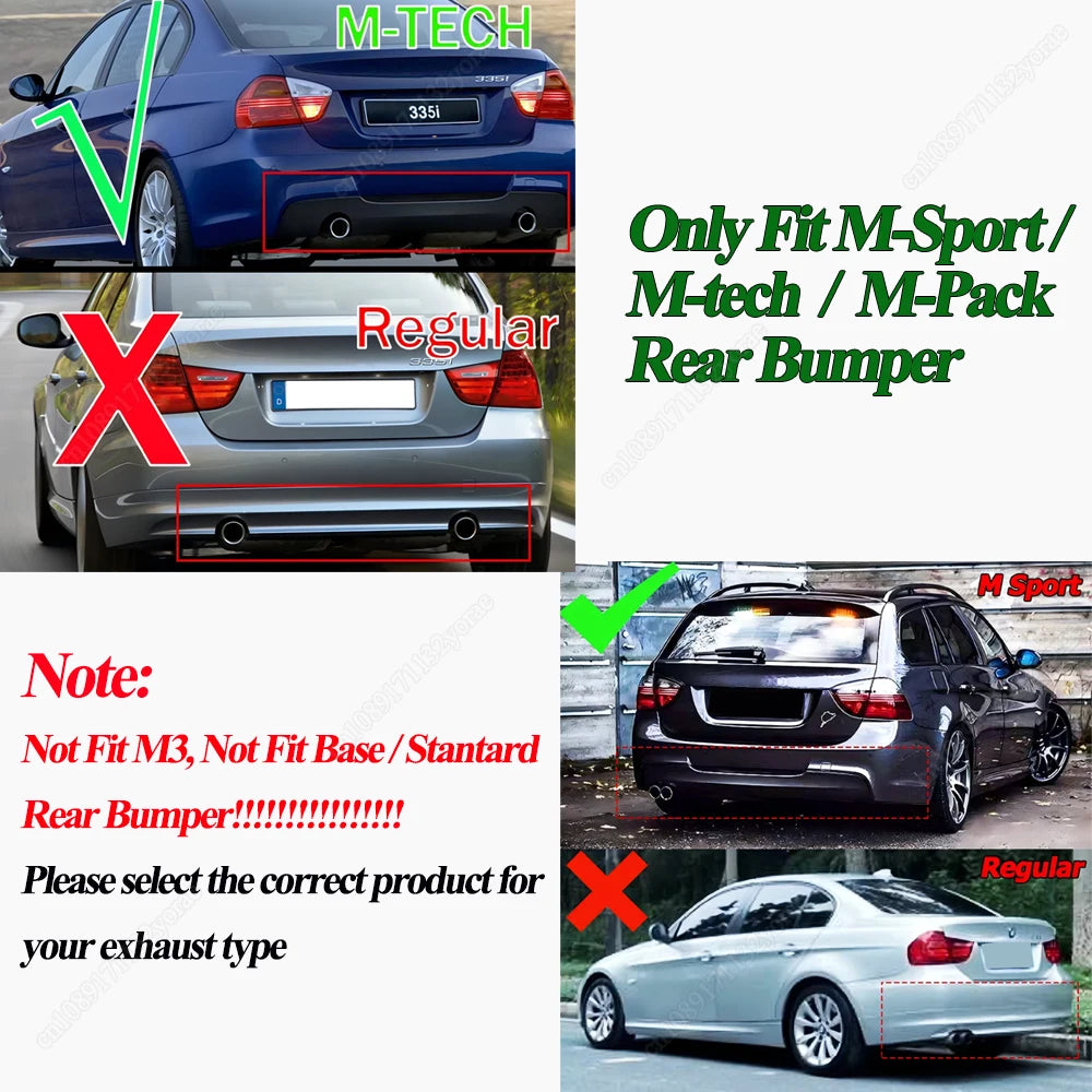 MP Style For BMW 3 Series E90 E91 320i 320d 325d 330d 335i 2005-2012 4-Door M-Sport Rear Bumper Diffuser Bodykits Tuning Black