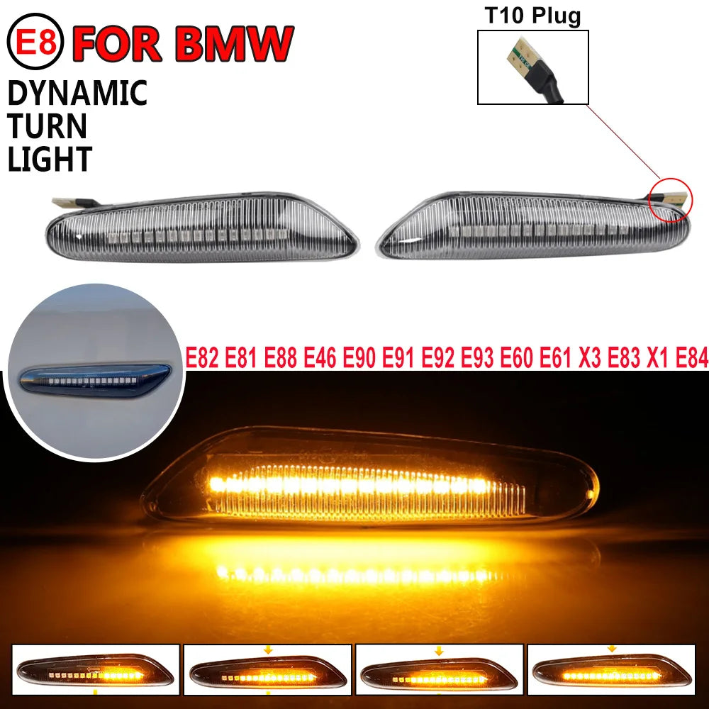 2x Dynamic LED Fender Light Side Marker For BMW 1 3 5 serie E46 E60 E61 E81 E82 E87 E88 E90 E91 E92 E93 X1 E84 X3 E83 X5 E53