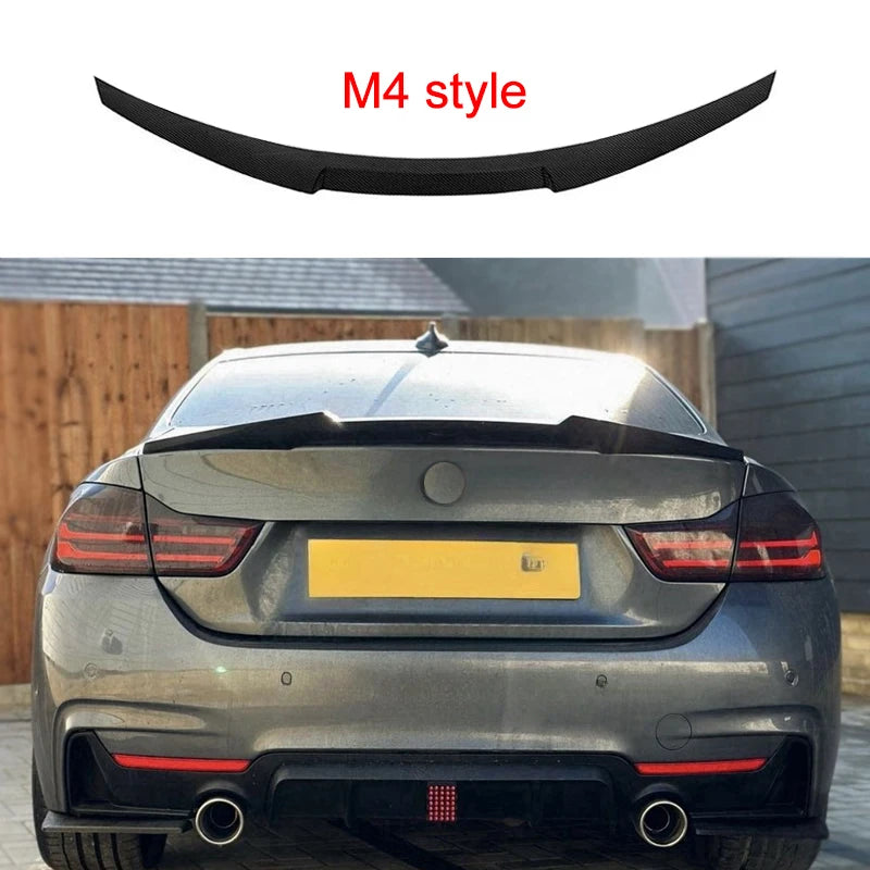 For BMW 4 Series F32 F33 F36 2014-2020 Carbon Fiber Rear Bumper Lip Trunk Spoiler  MP M4 PSM Style Wing Tail Kit Gloss Black