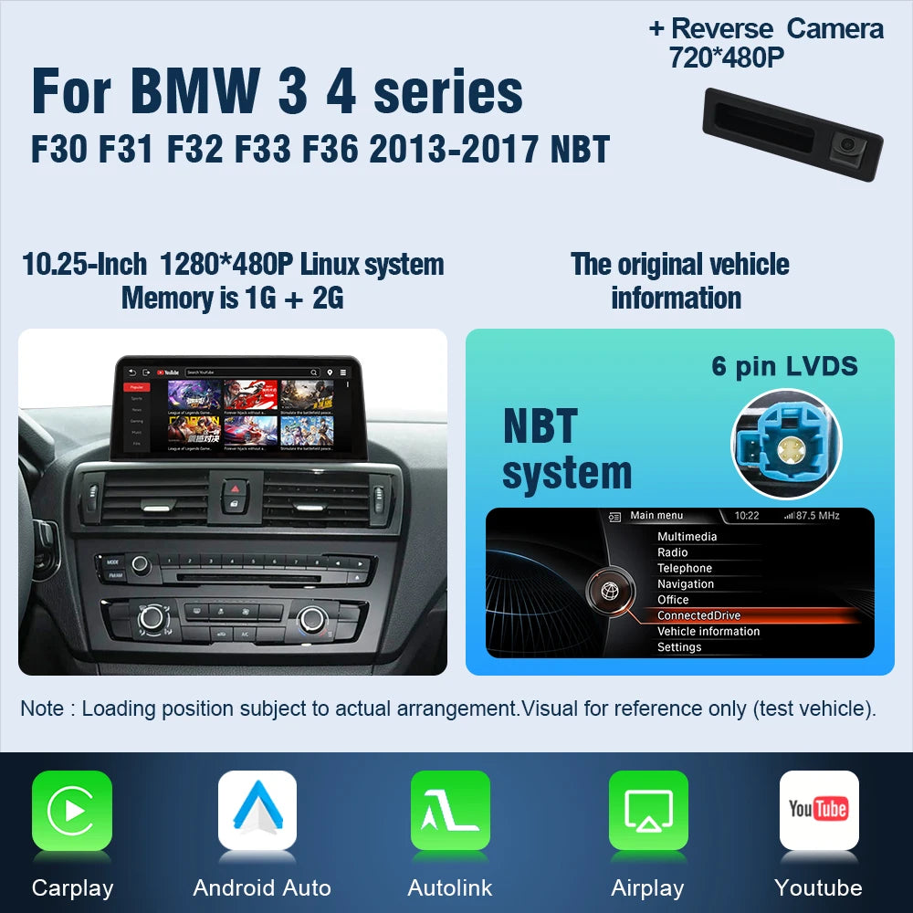 AUTOTOP 10.25" Linux Screen Wireless Carplay for BMW F30 F31 F32 F33 F34 F35 F20 F21 F22 NBT Retrofit Android Auto Multimedia BT