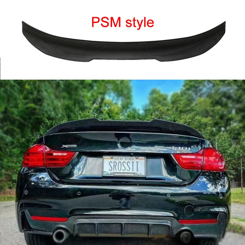 For BMW 4 Series F32 F33 F36 2014-2020 Carbon Fiber Rear Bumper Lip Trunk Spoiler  MP M4 PSM Style Wing Tail Kit Gloss Black