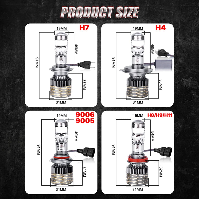 H7 H4 H11 LED Projector Lens Headlight H8 9005 9006 HB3 HB4 Car Bulb 6000K Canbus Turbo High Power Mini Auto/Moto Lamp Fog Light