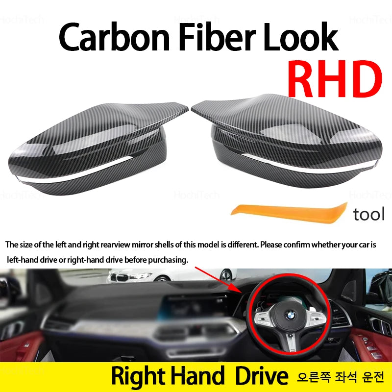 For BMW 3 4 5 7 8 Series G20 G21 G30 G38 G22 G23 G11 G12 G15 G16 Carbon Fiber Glossy Black Replacement Side Mirror Covers Cap