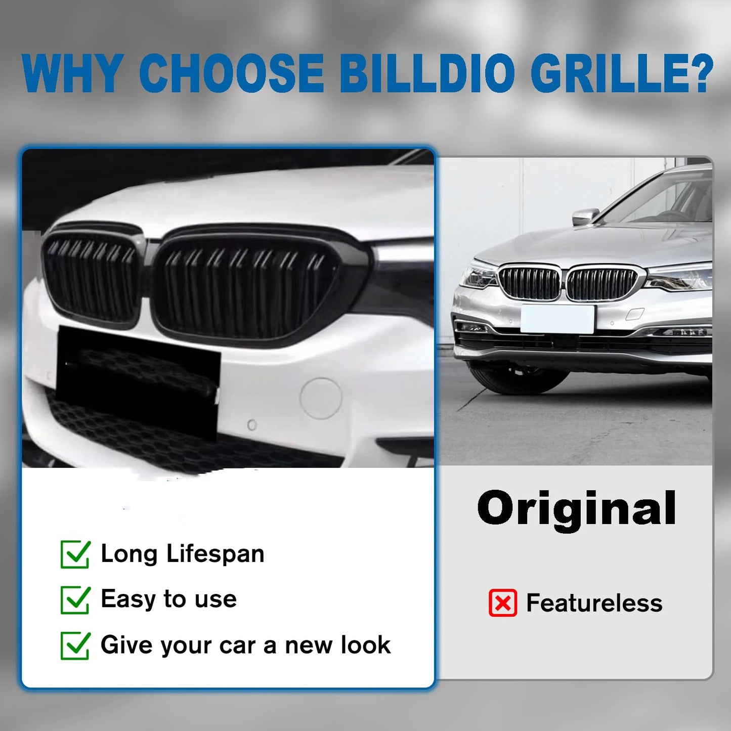 Glossy Black Car Front Kidney Grille Grill For BMW 5 Series M5 G30 G31 G38 520i 530i 540i 2017-2020 2-Slat Front Bumper Grill