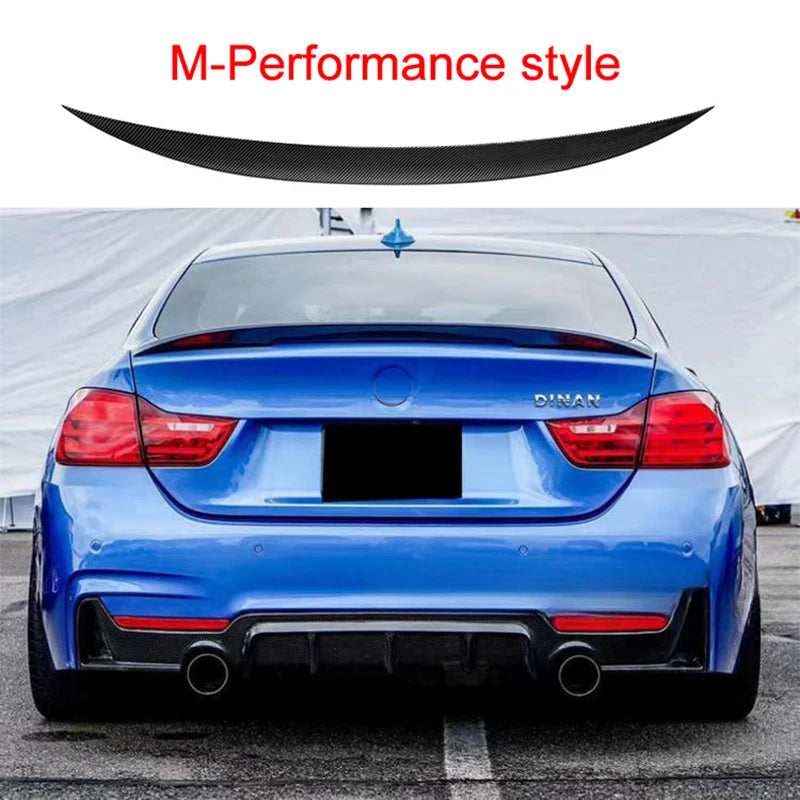For BMW 4 Series F32 F33 F36 2014-2020 Carbon Fiber Rear Bumper Lip Trunk Spoiler  MP M4 PSM Style Wing Tail Kit Gloss Black