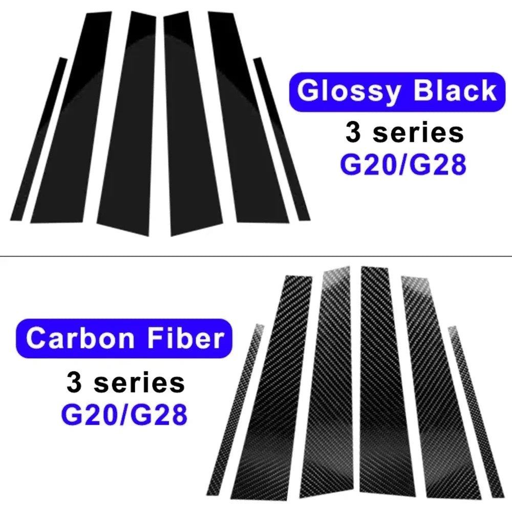 For BMW F30 E46 E90 G20 318i 325i 320i 328i Car Door Window Pillars B-pillar Post Trim Stickers Glossy Carbon Fiber Wrap Films