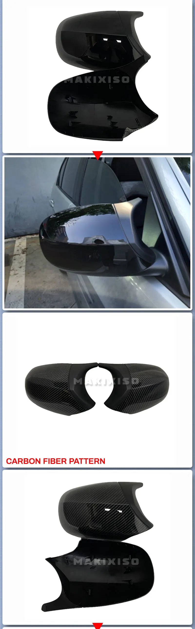 2xMirror Cover E90 Car Side Door Rearview Side Mirror Cover Cap For BMW E90 E91 2005-2007 E92 E93 2006-2009 M3 Style E80 E81 E87
