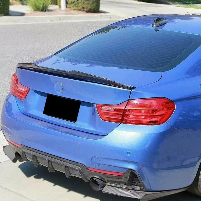 For BMW 4 Series F32 F33 F36 2014-2020 Carbon Fiber Rear Bumper Lip Trunk Spoiler  MP M4 PSM Style Wing Tail Kit Gloss Black