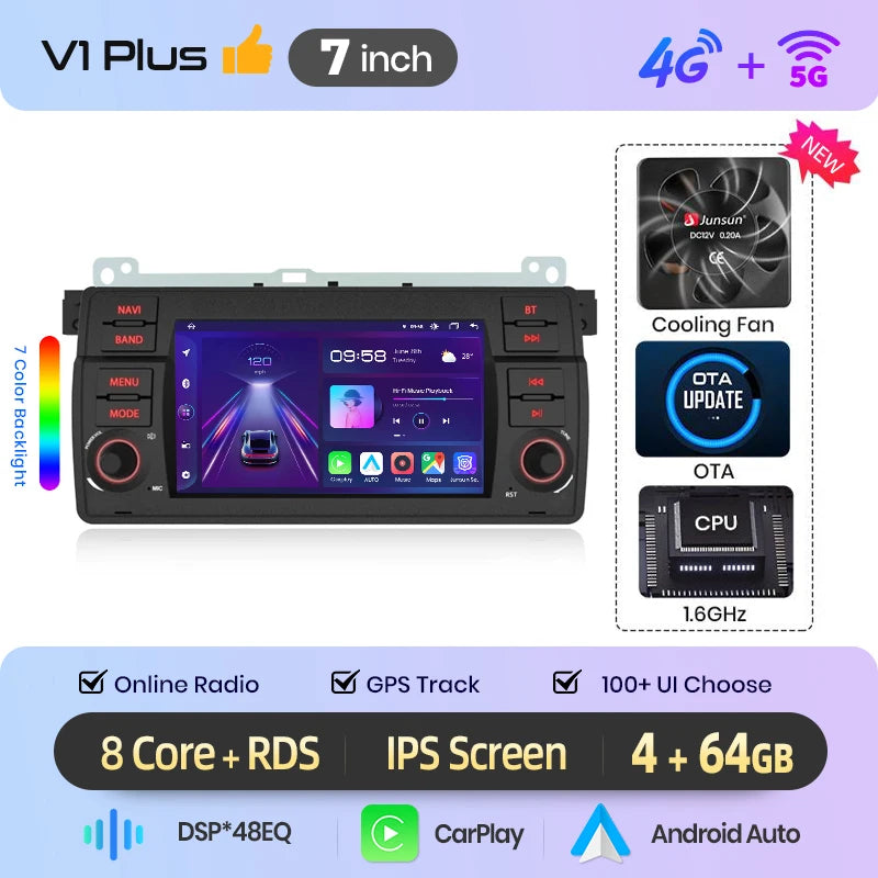 Junsun 7" Wireless CarPlay Android Auto Car Radio for BMW E46 M3 318 320 325 330 335 Multimedia Wireless Apple CarPlay Smart Intelligent Systems IPS Touch Screen Stereo Video Player 2 Din Autoradio Head Unit Navigation BT GPS