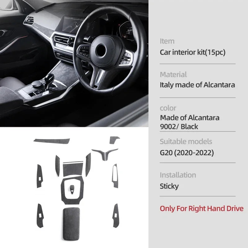 For BMW G20 G28 G23 Serie 3 4 Made of Alcantara Center Console Gear Shift Knob Panel Cover Trim Sticker Car Interior Accessories