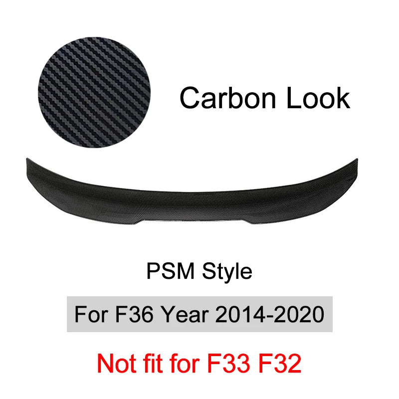 For BMW 4 Series F32 F33 F36 2014-2020 Carbon Fiber Rear Bumper Lip Trunk Spoiler  MP M4 PSM Style Wing Tail Kit Gloss Black