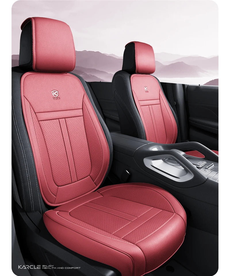 Nappa Leather Car Seat Cover Full Set 5 Seater Breathable Seat Cushion Cover Anti-Slip Full Wrap Driver Car Seat Protectors