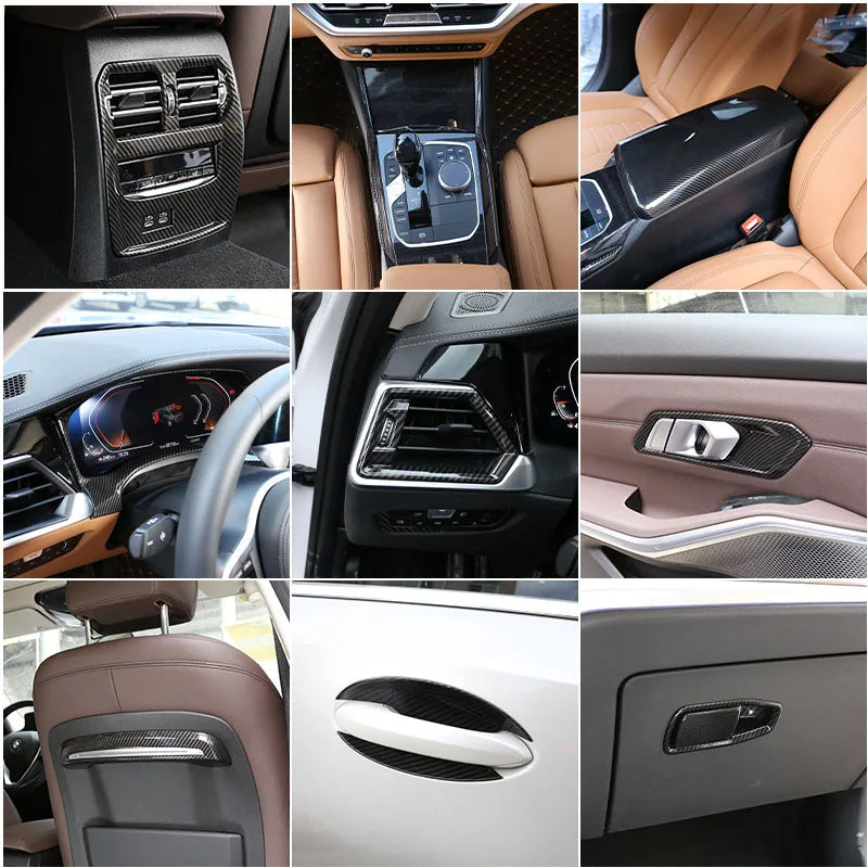 For BMW 3 Series G20 2020-2022 ABS Carbon Fiber Interior Kit Dashboard Console Gear Shift Panel Decoration Cover Trim Stickers