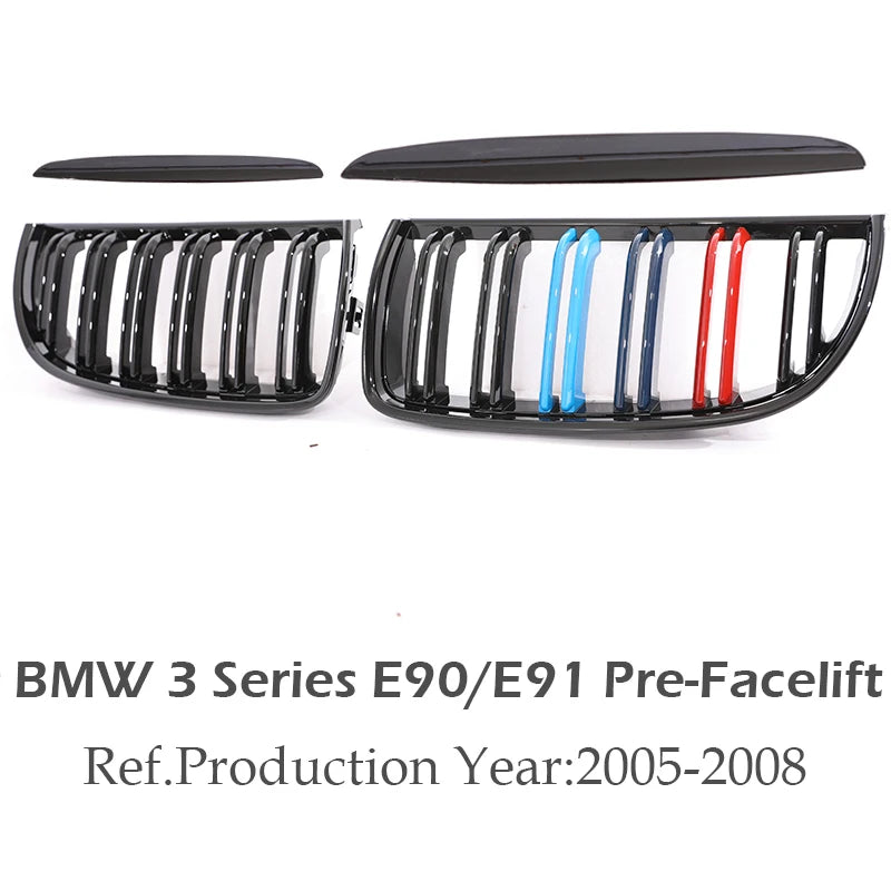 Kidney Front Grill Carbon Fiber M Color Chrome Gloss Matte Black Grille For BMW 3 Series E90 E91 Pre-Facelift 2005-2008 320i 330