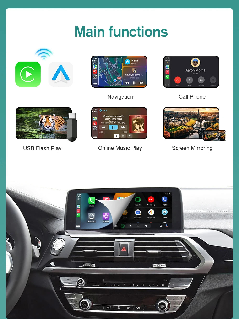 AUTOABC Wireless CarPlay for BMW EVO X5 F15 F85 X6 F16 F86 G01 2017-2019 with Android Mirror Link AirPlay Carplay Support Touch