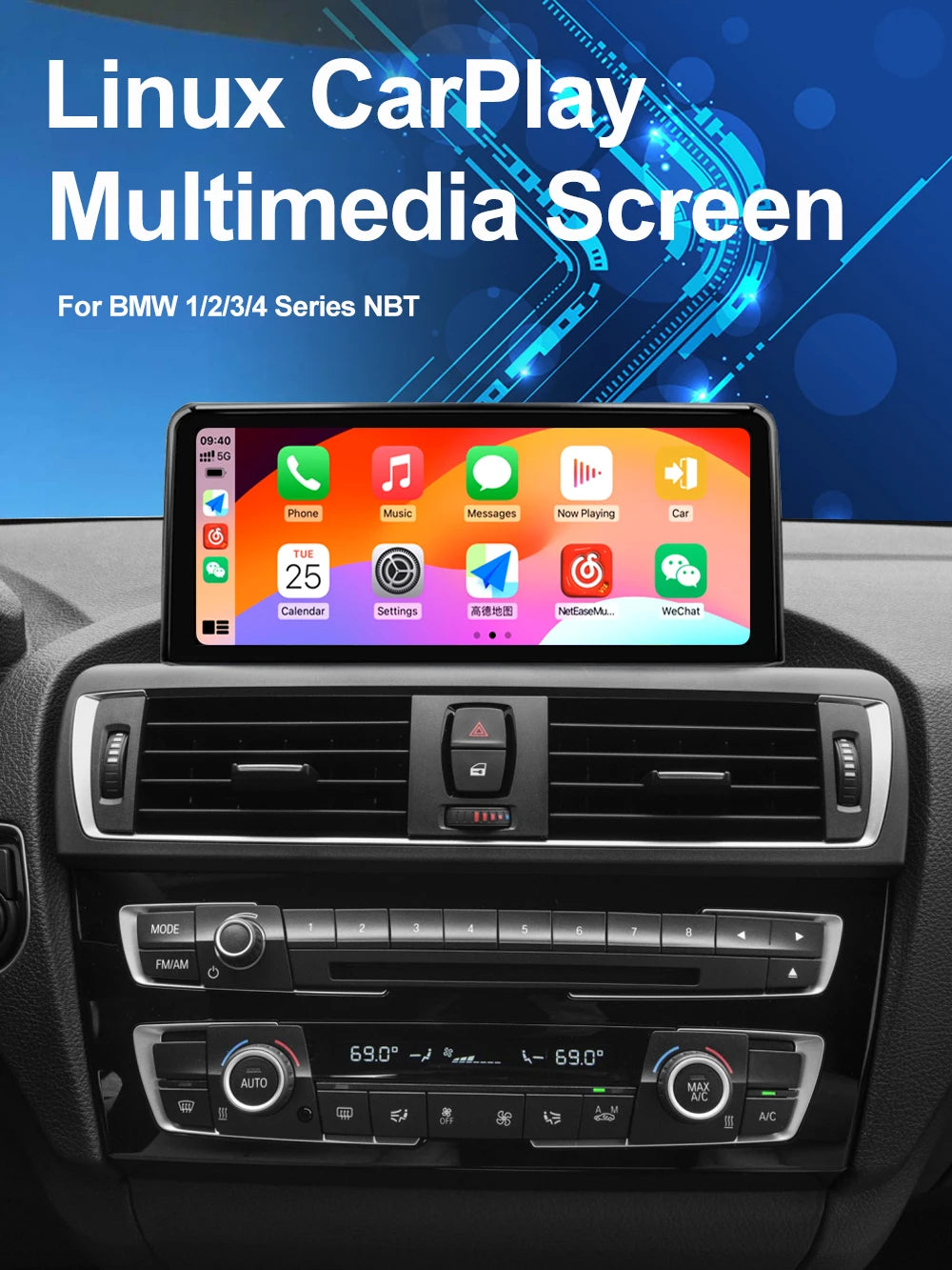 AUTOTOP 10.25" Linux Screen Wireless Carplay for BMW F30 F31 F32 F33 F34 F35 F20 F21 F22 NBT Retrofit Android Auto Multimedia BT