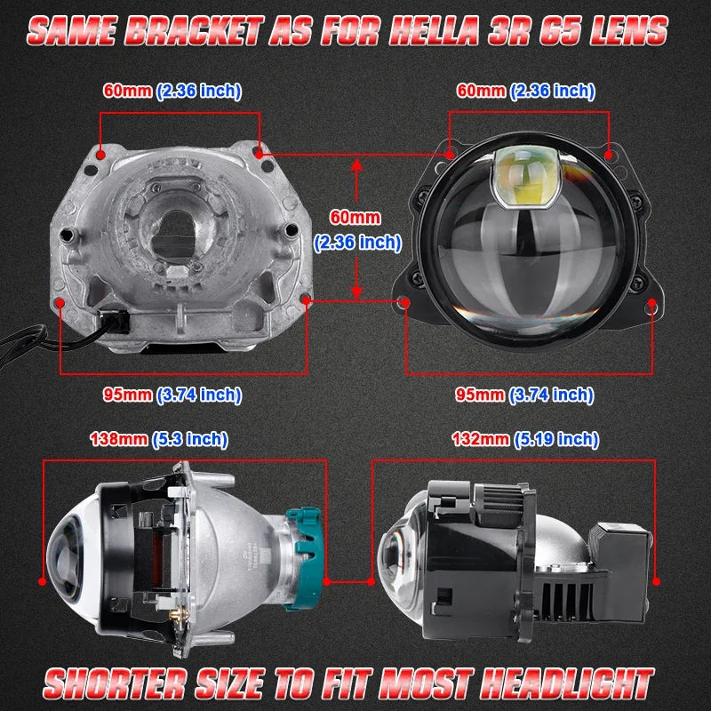160W Bi-LED Laser Pro Projector Lenses 3 inch Headlight LED Lamp For Hella 3R G5 Frame Car Styling Retrofit High/Low Beam Lens
