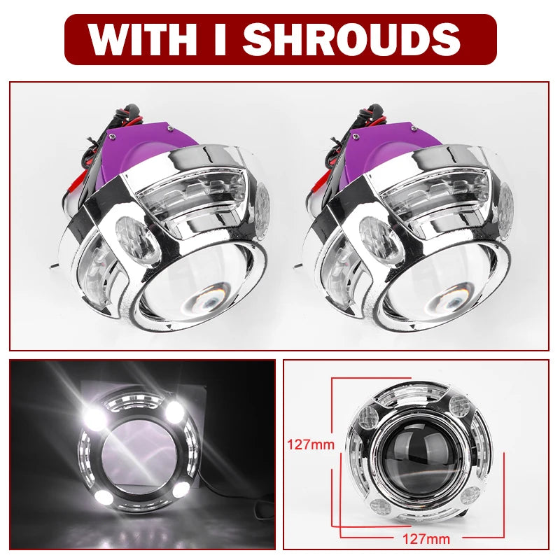 12+6pc Chips 3.0 Inch Bi Led Projector Lens Halo Lights H4 H7 9005 9006 Car Headlights Hella 3R G5 Angel Eyes High Low Beam LED