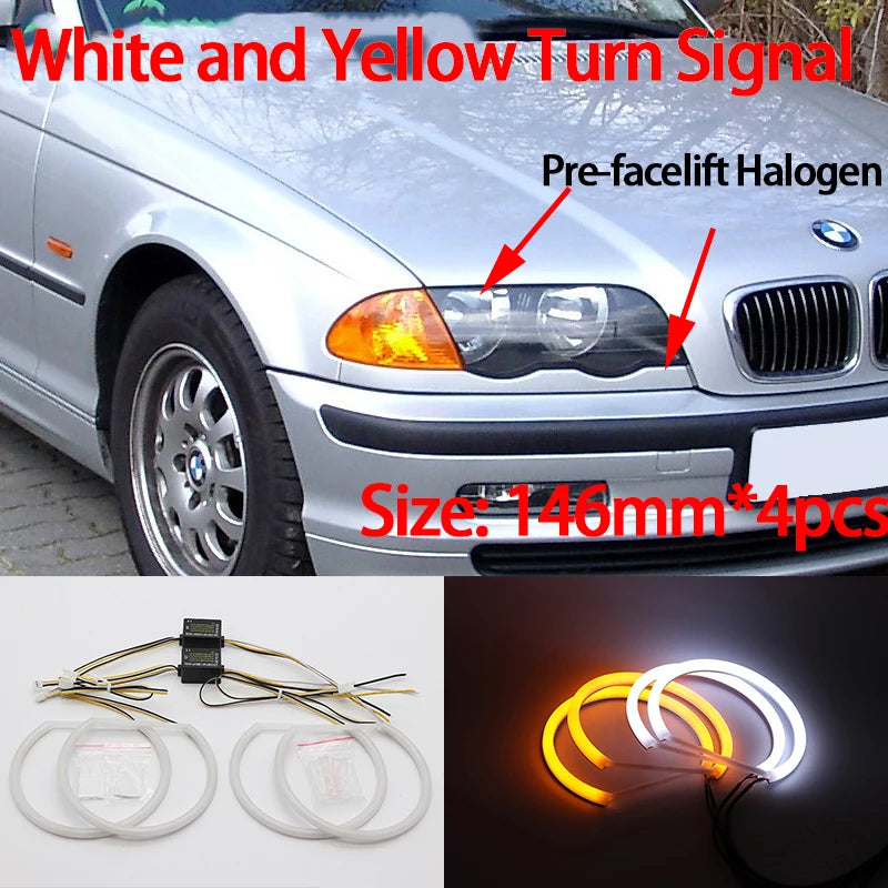 WHITE  LED Headlight Halo Angel Demon Eyes Kit angel eyes light for BMW 3 series E46 sedan touring wagon coupe compact 1998-2005