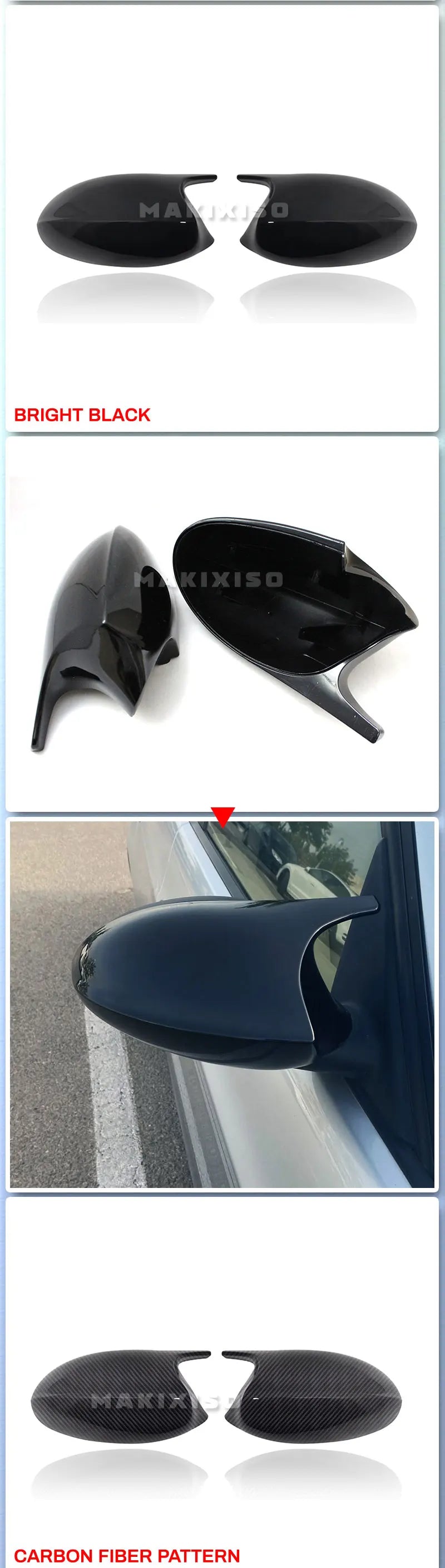 2xMirror Cover E90 Car Side Door Rearview Side Mirror Cover Cap For BMW E90 E91 2005-2007 E92 E93 2006-2009 M3 Style E80 E81 E87