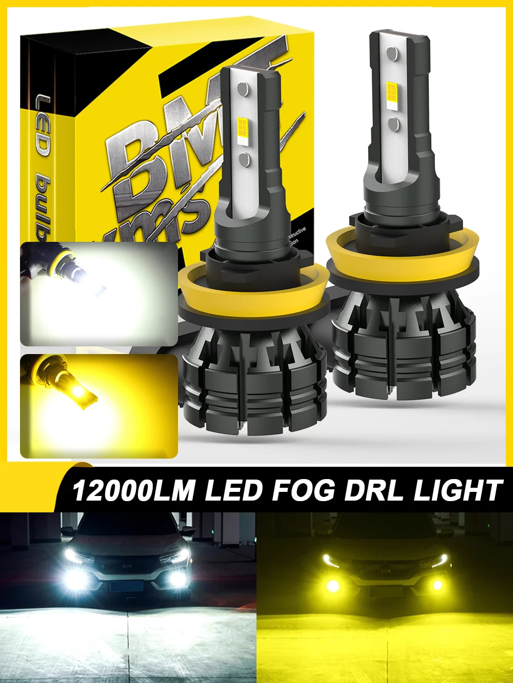 BMTxms 2PCS Dual Color H16 JP H8 H11 9005 HB3 9006 HB4 LED Fog Light DRL Lamp For Audi Nissan Fiat Honda Mini Toyota BMW F36 F10