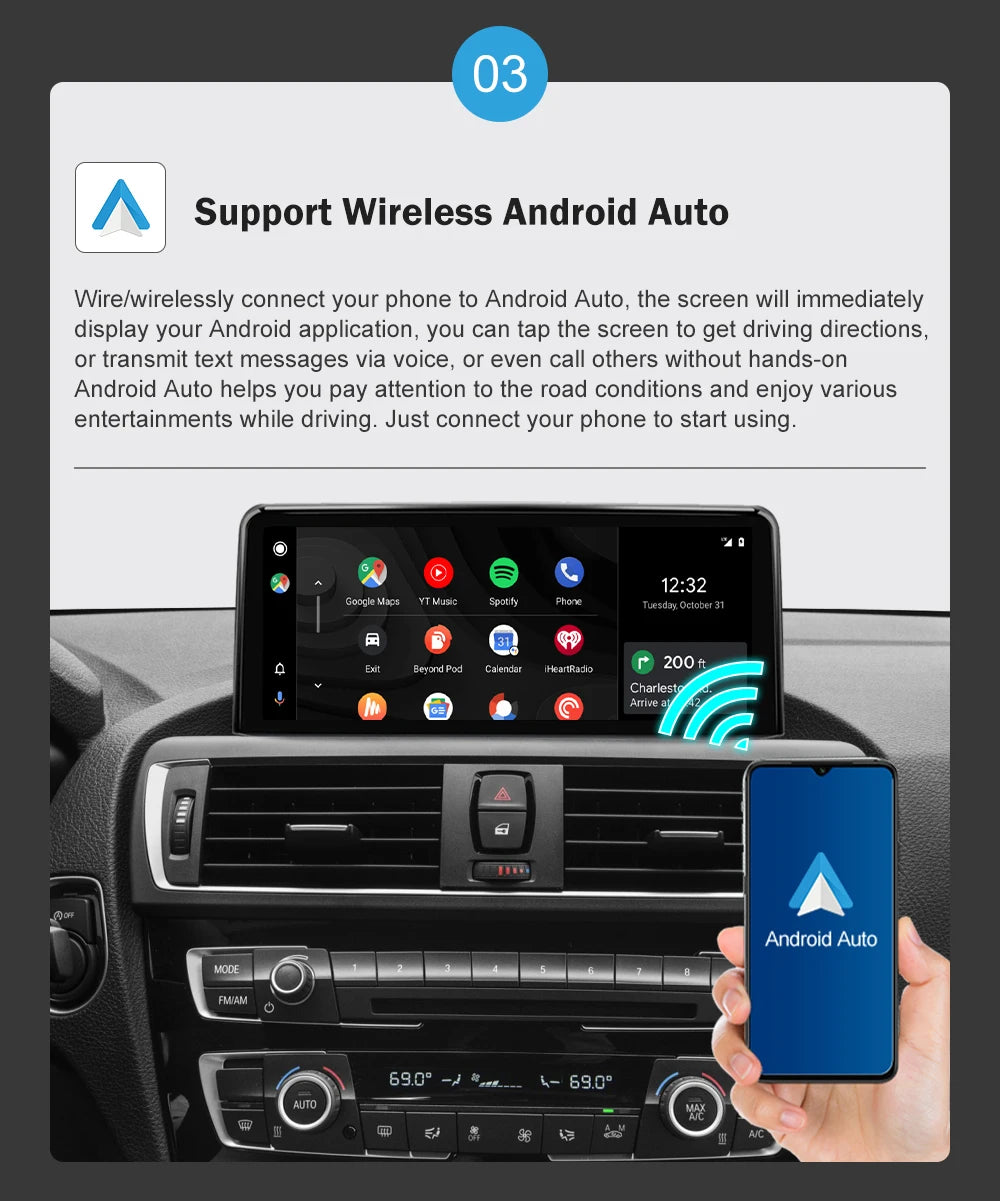 AUTOTOP 10.25" Linux Screen Wireless Carplay for BMW F30 F31 F32 F33 F34 F35 F20 F21 F22 NBT Retrofit Android Auto Multimedia BT