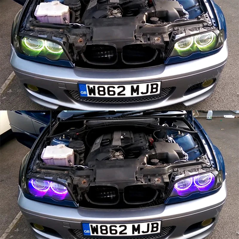 For BMW 3 5 7 Series E46 E39 E38 Colorful RGBW Cotton LED Angel Eyes Revolving Dynamic Light Sequential Flowing with Turn Signal