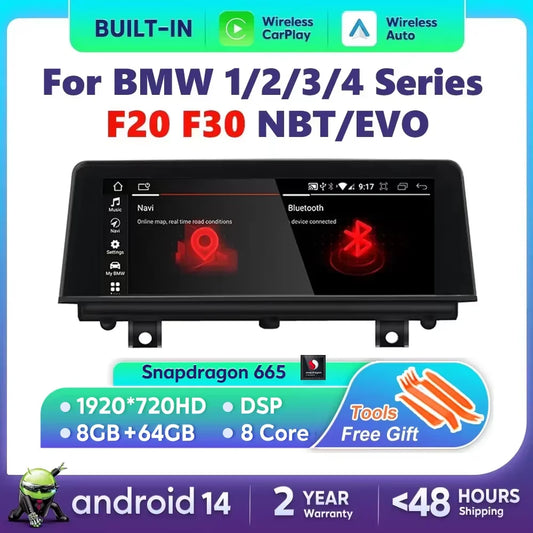 Wireless Carplay Android 14 For BMW F20 F30 F21 F22 F31 F32 F33 F34 F36 NBT EVO Multimedia Player Auto Radio Screen GPS