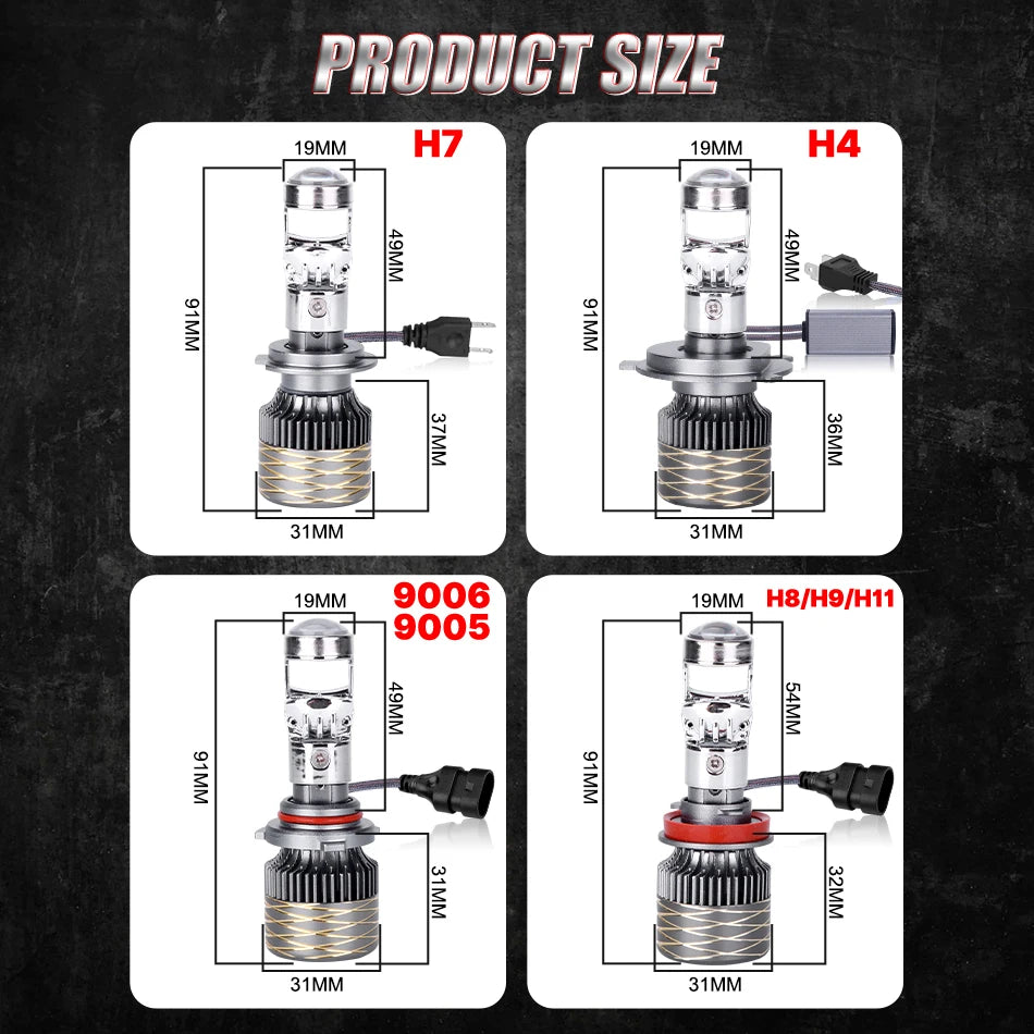 H7 H4 H11 LED Projector Lens Headlight H8 9005 9006 HB3 HB4 Car Bulb 6000K Canbus Turbo High Power Mini Auto/Moto Lamp Fog Light