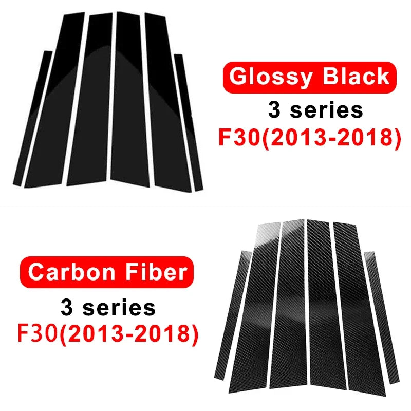 Car Door Window Pillars B-pillar Post Trim Stickers For BMW F30 E46 E90 G20 318i 325i 320i 328i Glossy Carbon Fiber Wrap Films