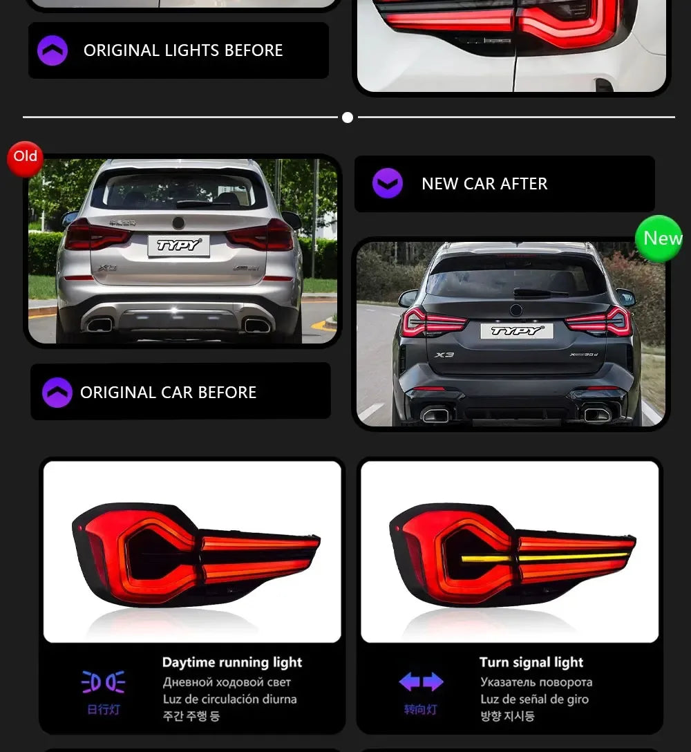 TYPY 4 PCS For BMW X3 G08 G01 Car Tail Light Assembly Fog Reverse Brake Flowing Water Flicker LED Tail Lamps Rear Taillights