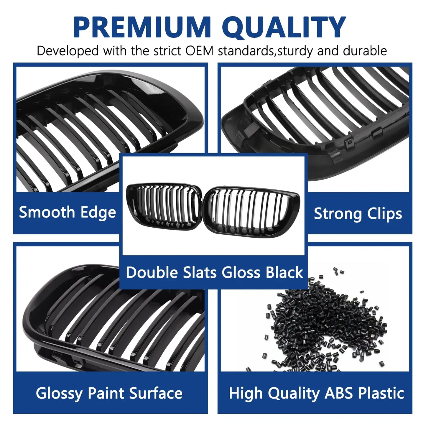 E46 Grille Front Kidney Grill For BMW 3 Series 2002-2005 E46 4-Door 320i 325i 325xi 330i 330xi Double Slats Black Grill